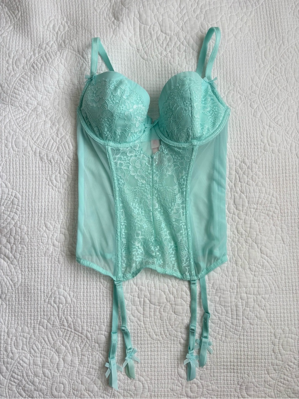 Victorias Secret Y2K 2014 Teal / Mint Lace Corset Bustier Top